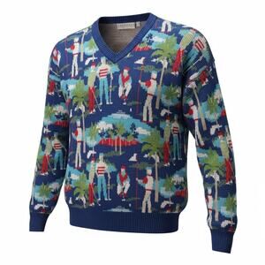 Crossings Rare Vintage Golf Themed Dadcore V-Neck Pullover Cotton Sweater